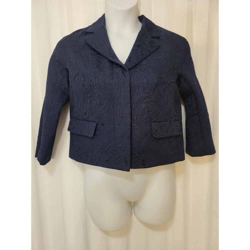 Talbots Blazer Jacket Womens Size 6 Crop Jacquard Navy Blue Paisley Lined Career